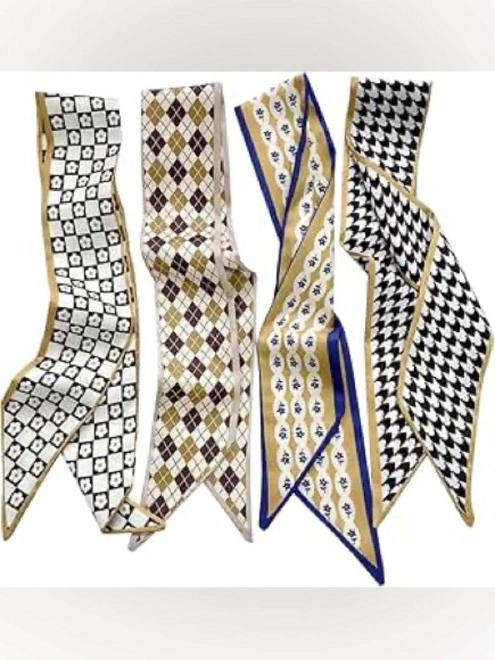 NWT Retro Skinny Scarf Set • French Girl Twilly Bundle • Mod Floral & Argyle - Picture 2 of 6